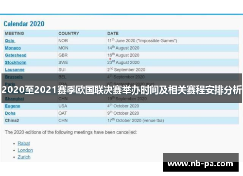 2020至2021赛季欧国联决赛举办时间及相关赛程安排分析 2020至2021赛季欧国联决赛举办时间及相关赛程安排分析