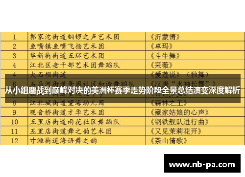 从小组鏖战到巅峰对决的美洲杯赛季走势阶段全景总结演变深度解析